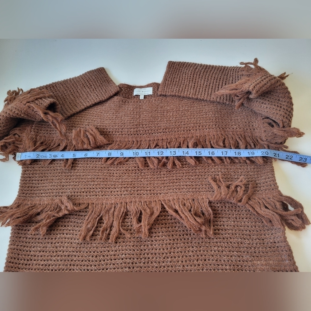 Lucky Brand Fringe Wool Blend Sweater S Brown - Picture 6 of 7